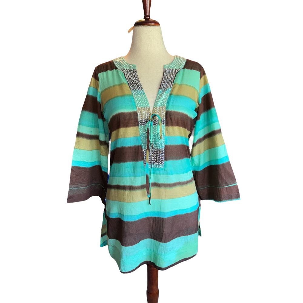 Hermanny by ViX | Beaded Cover-Up | Bell Sleeve | Boho Resort Wear | Small | NWT